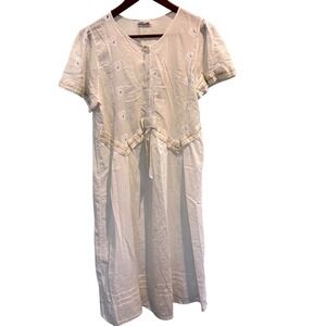 Elizabeth Dress Womens Medium White Eyelet Embroidered Floral Bow Midi Boho‎